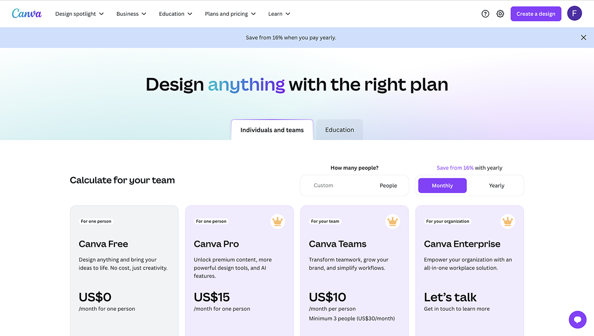 canva vs adobe express - Canva pricing 