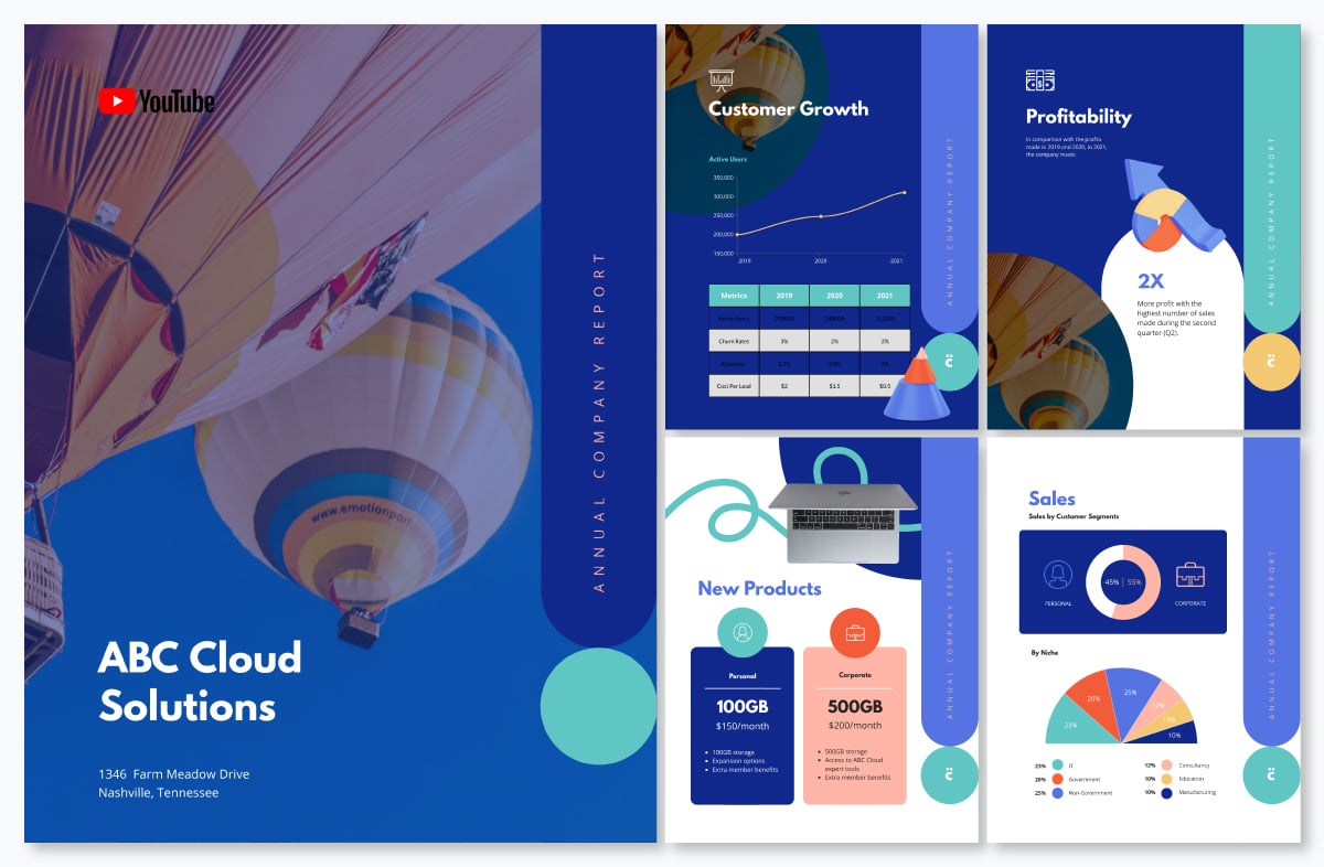 An annual report template available to customize in Visme.