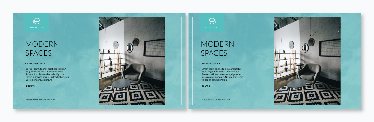 An interior design presentation template available to customize in Visme.