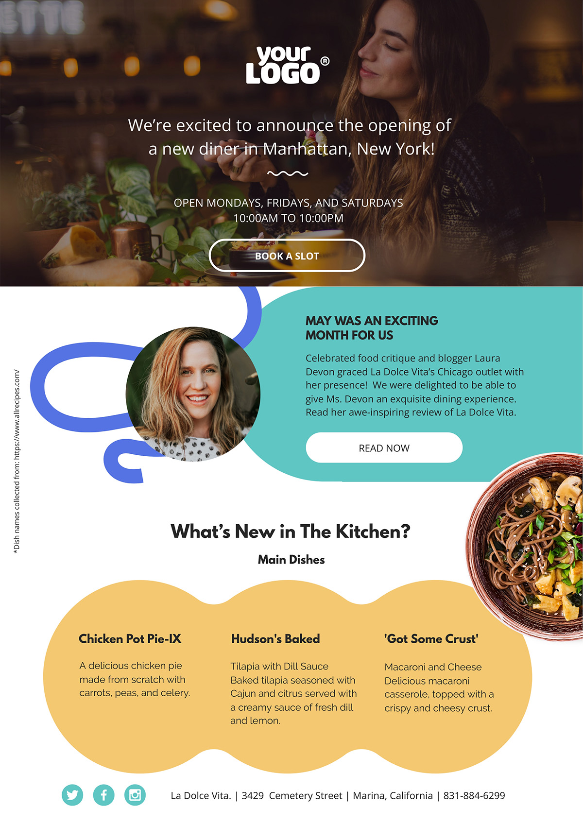 A newsletter template available to customize in Visme.