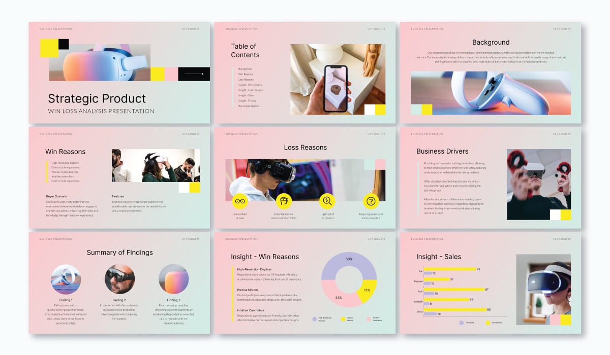 a product win loss analysis presentation template using the font Inter