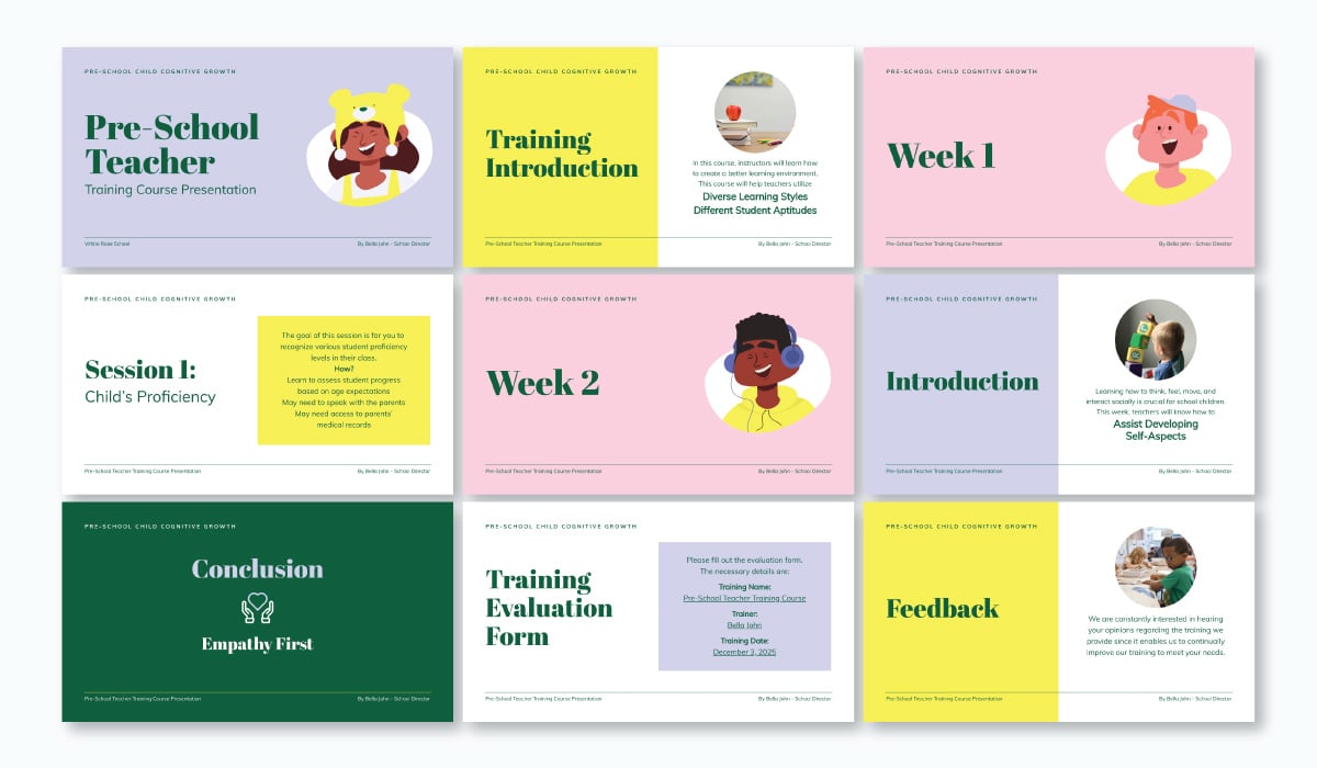  a multi color training presentation template using the font Abril Fatface using the font Abril Fatface