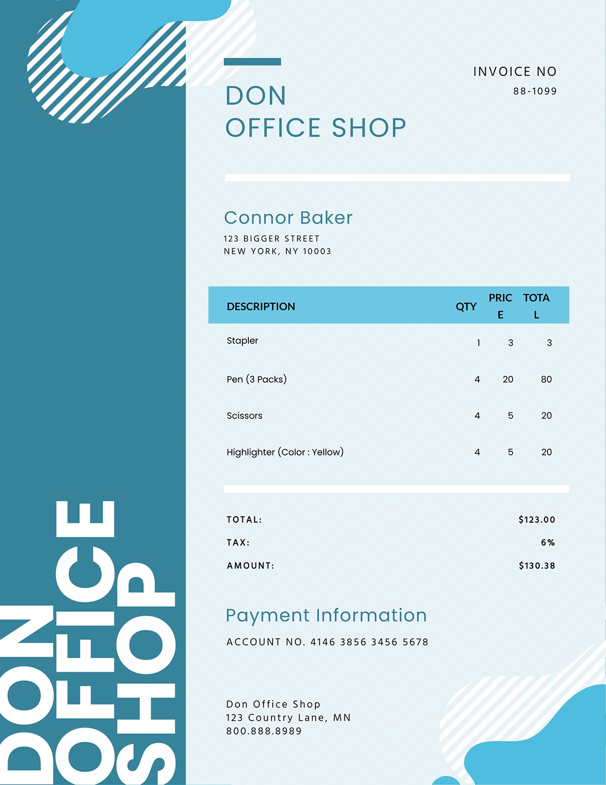 An office shop invoice template available to customize in Visme.