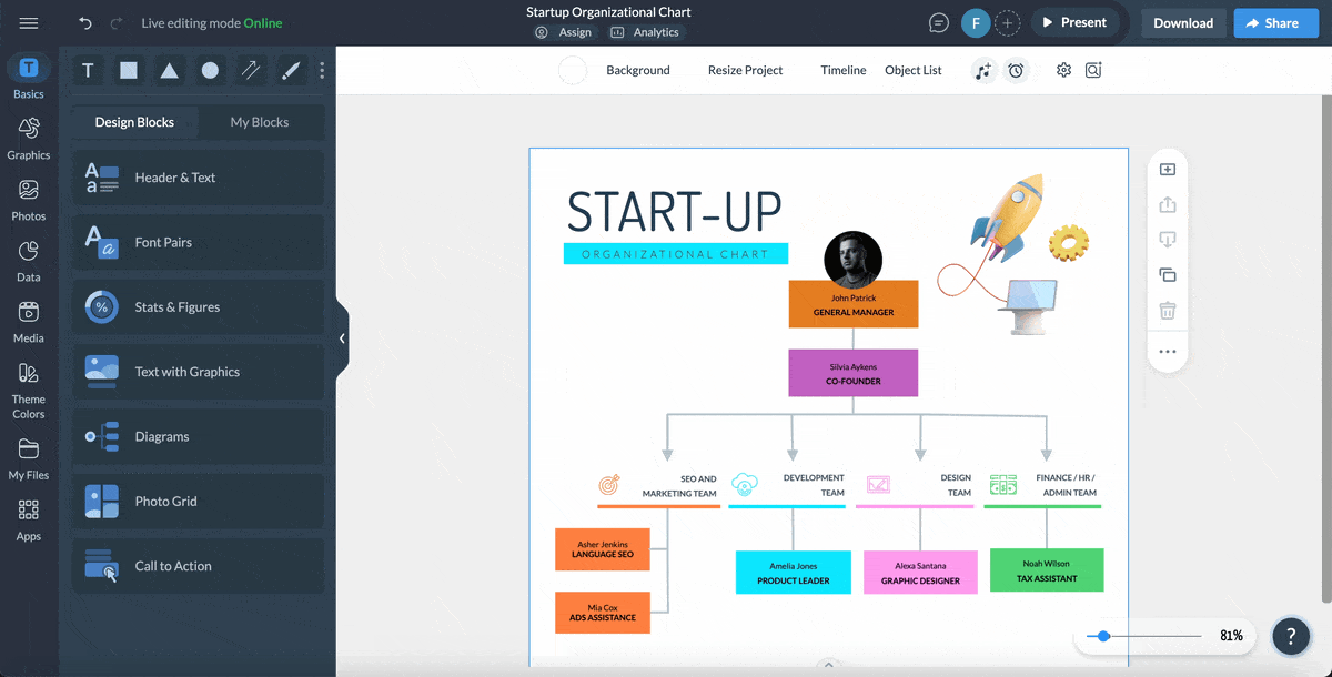a GIF of Visme's workflow management tool