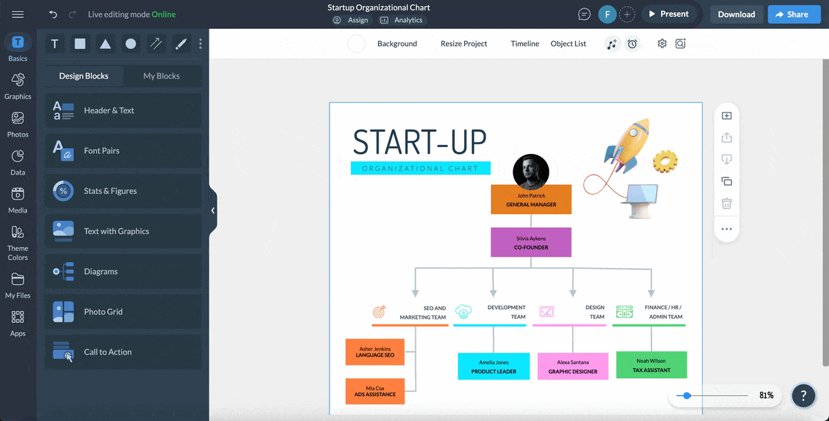 a GIF of Visme's sharing options