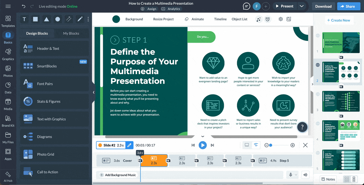 how to make a video presentation - adding slide transitions to your canvas