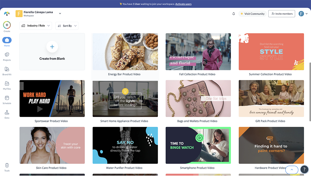 how to make a video presentation - Screenshot of dashboard showing some video presentation templates.