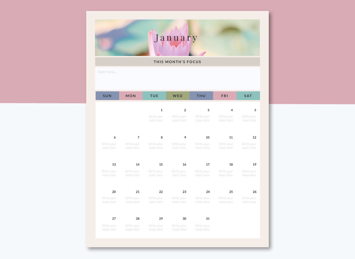 content calendar- monthly planner 