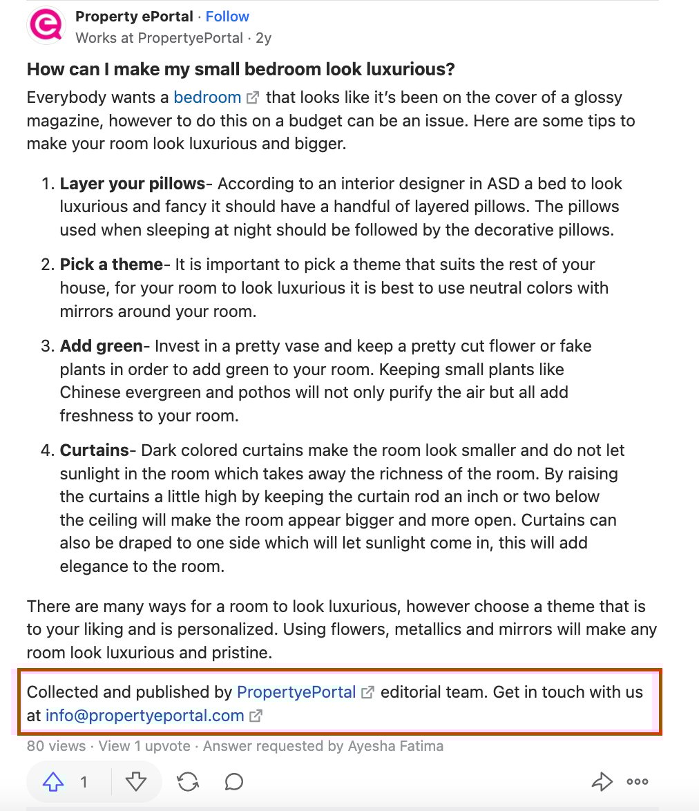 example of a property business answering a question on Quora