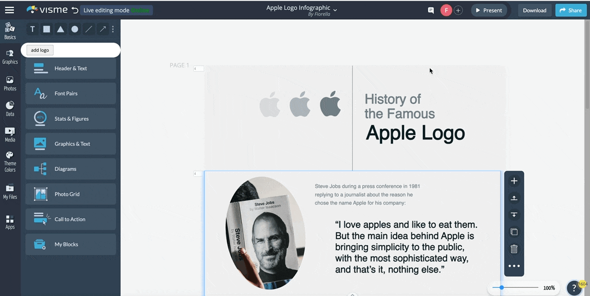 how to share the timeline as a presentation.