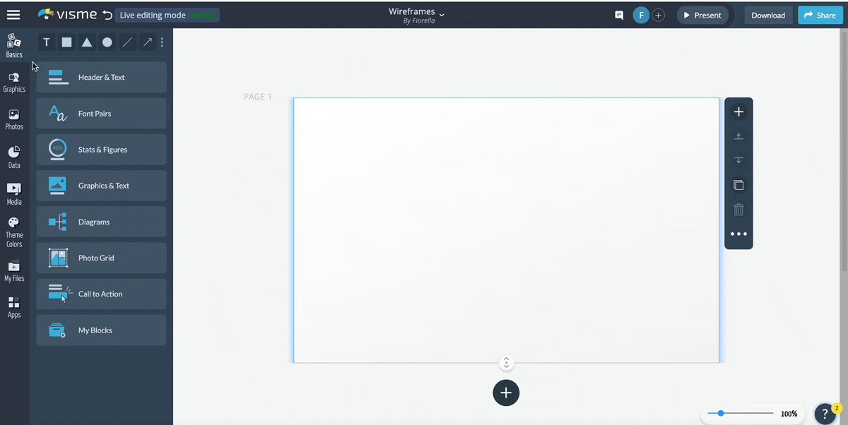 Visme's Wireframing Tool
