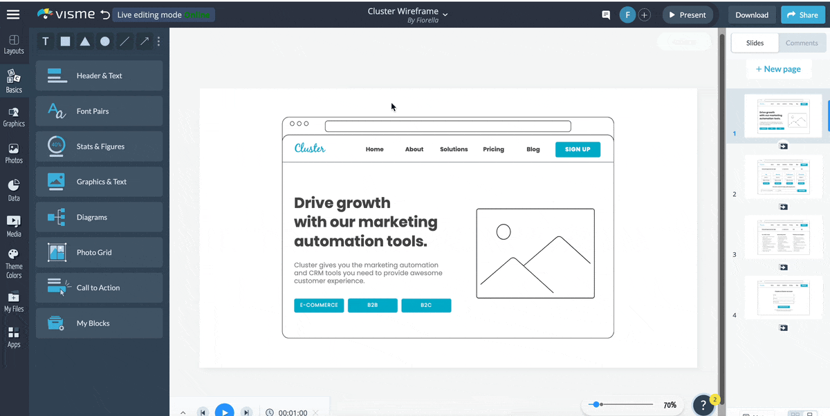 How to. add animations or add interactive elements to Wireframe template
