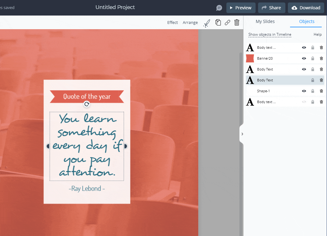 how to add and edit text, change text position, font size and color in Visme