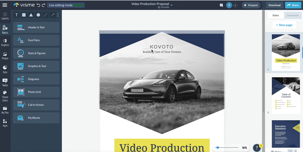how to edit text in a proposal template in Visme's editor