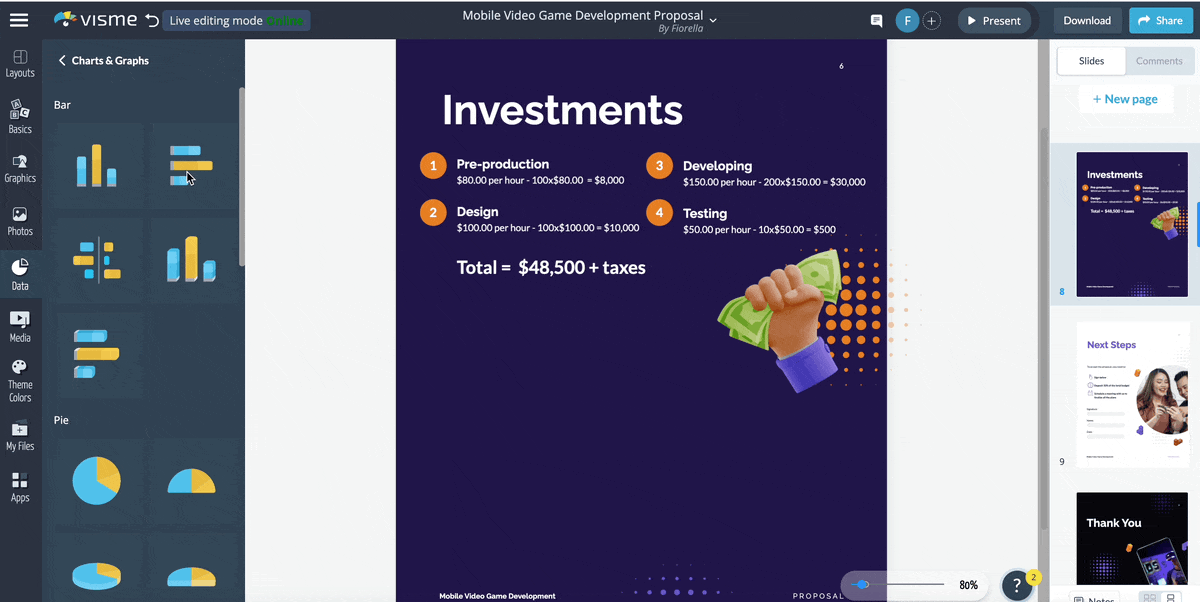 how to add a chart into a proposal template