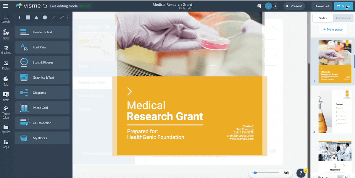 Visme's flipbook effect