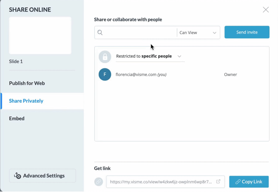 How to share project in Visme