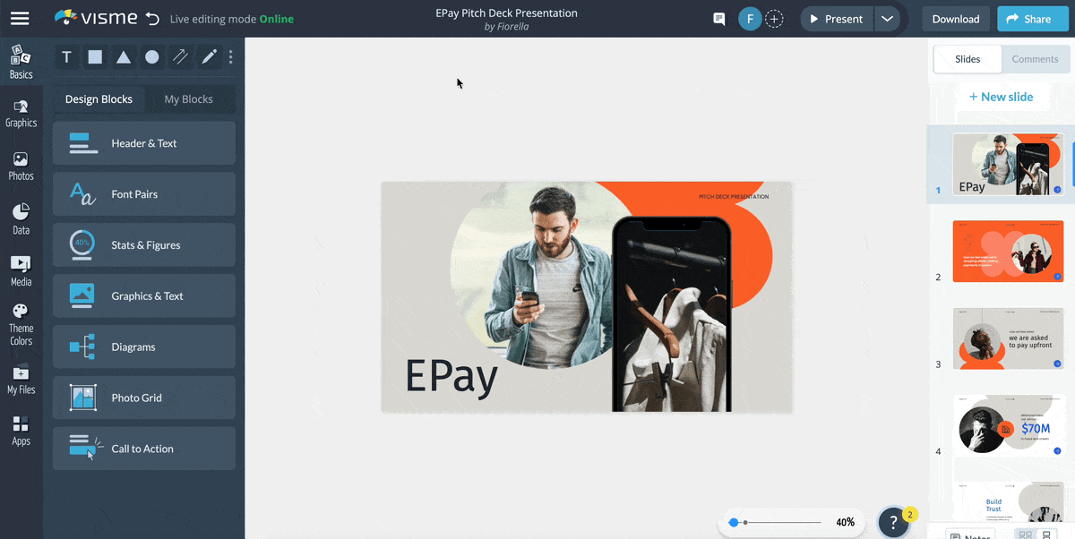 gif of downloading and sharing a sale pitch deck.