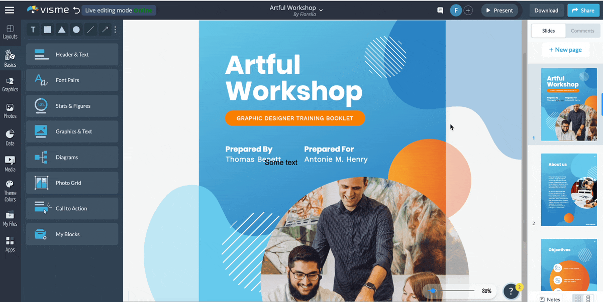 how to turn on the flipbook effect in Visme