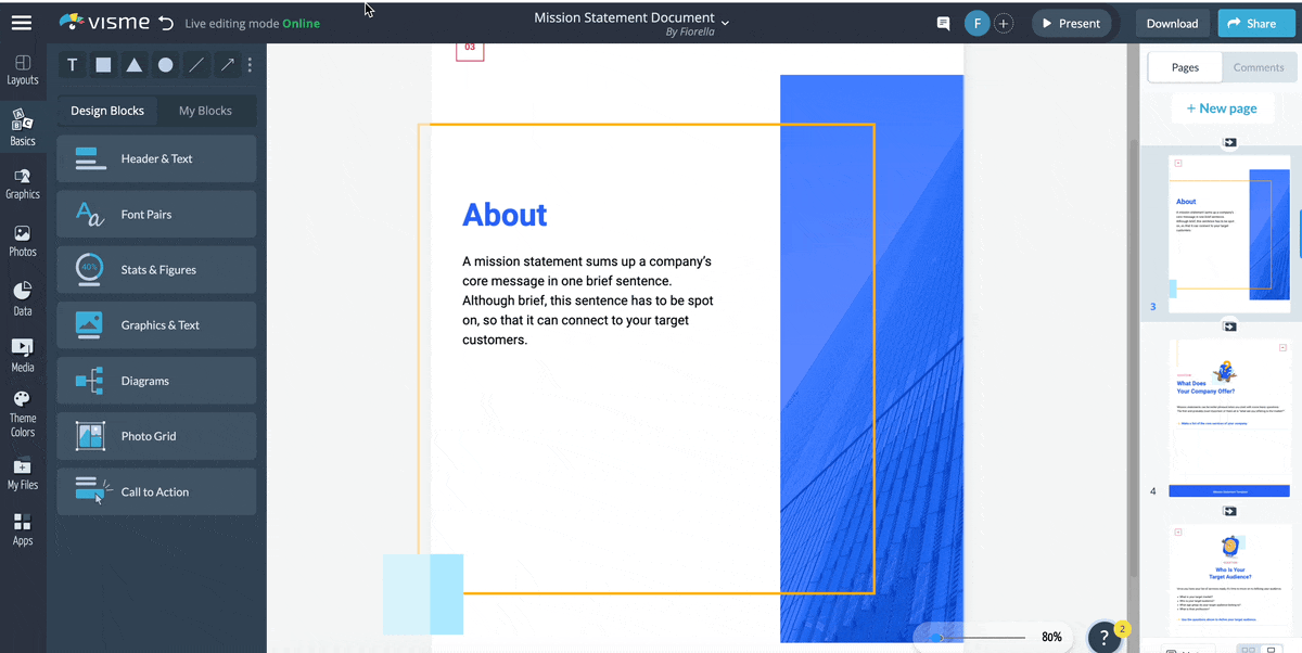 mission statement template - add images and videos