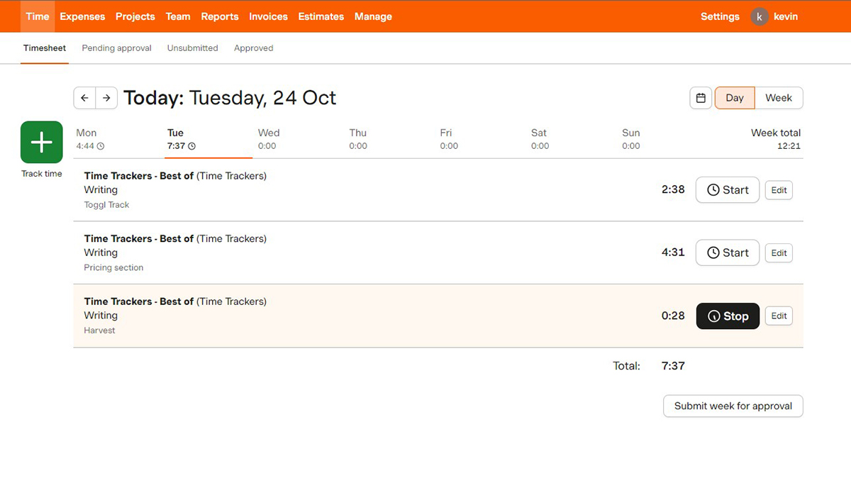 time management tools - Harvest Time tracking tool