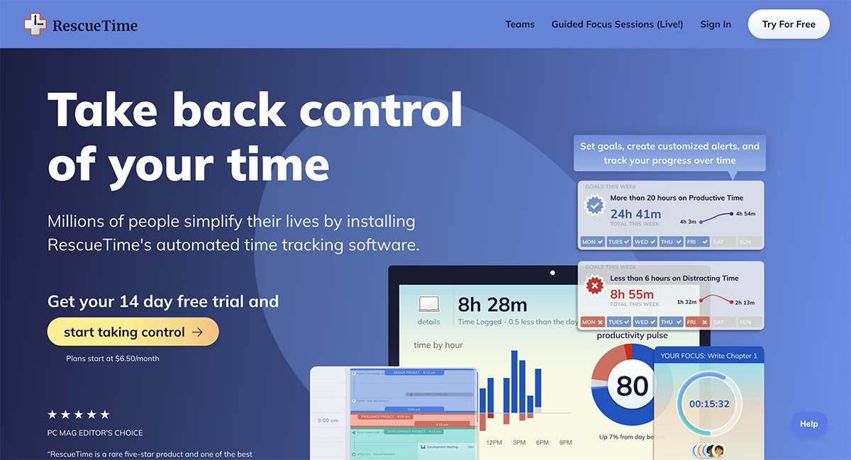 time management tools - Rescue Time Home Page