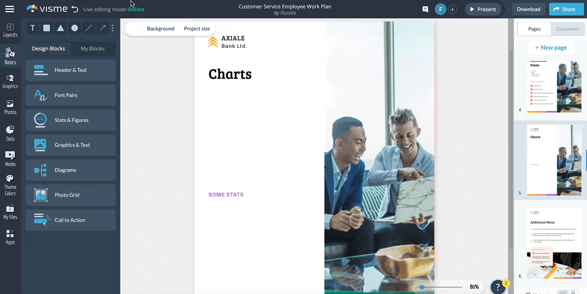 work plan template - Adding data visualizations in Visme