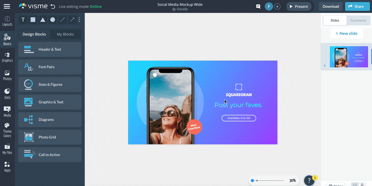 mockup website design - GIF of changing color in Visme