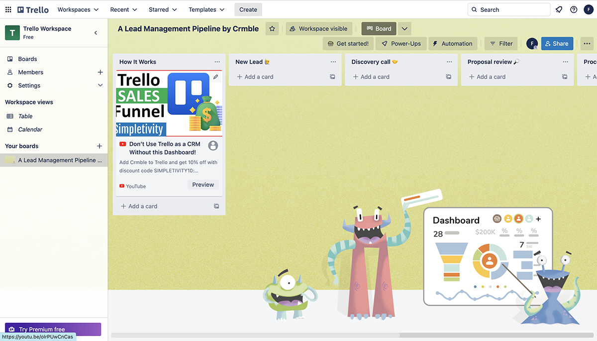 time management tools - Trello workspace