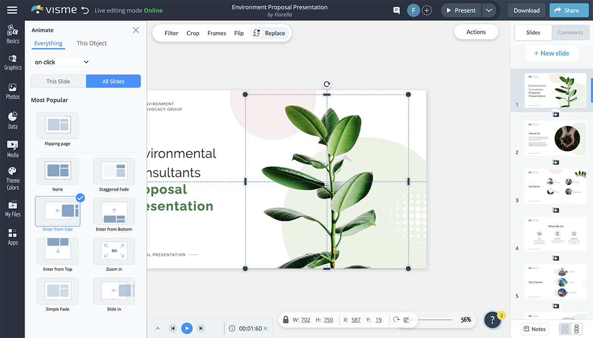 Different slide transitions in Visme