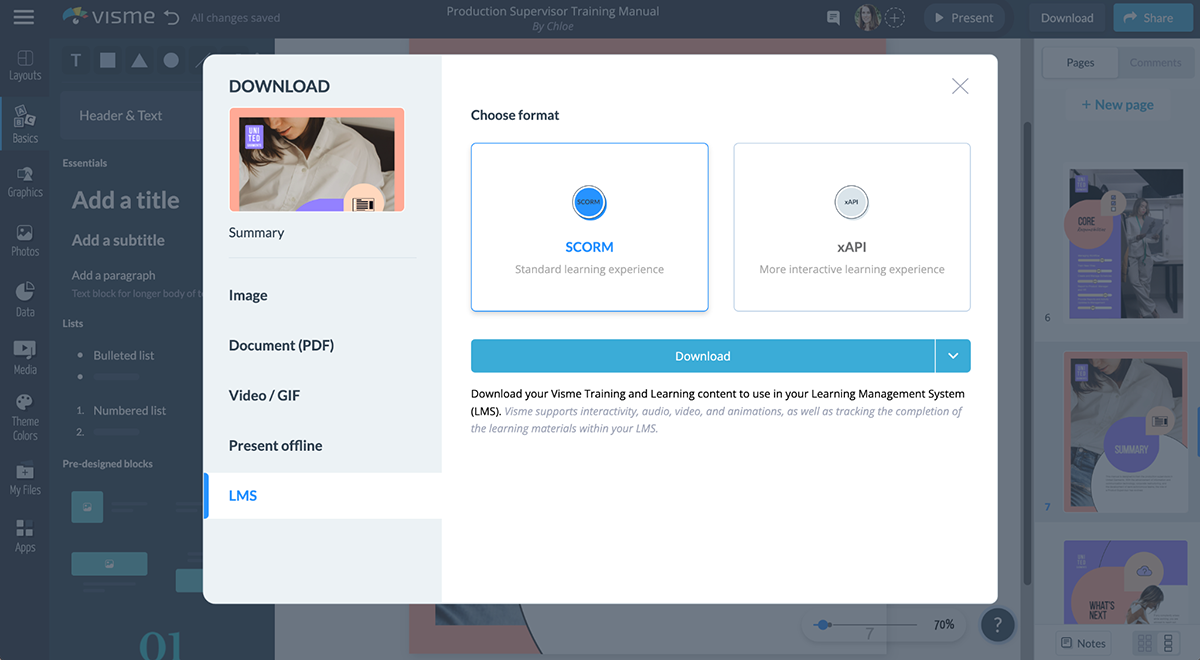 content authoring tool - export in different formats