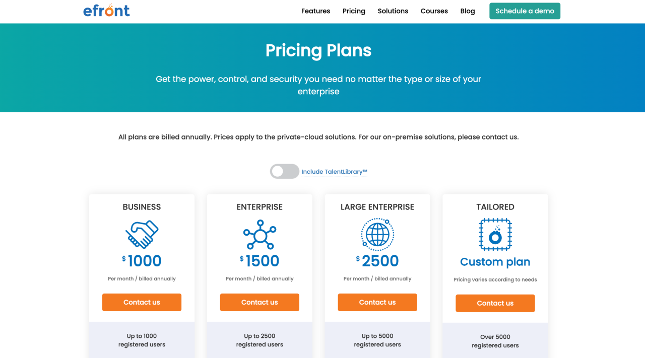 learning management system examples - eFront LMS pricing