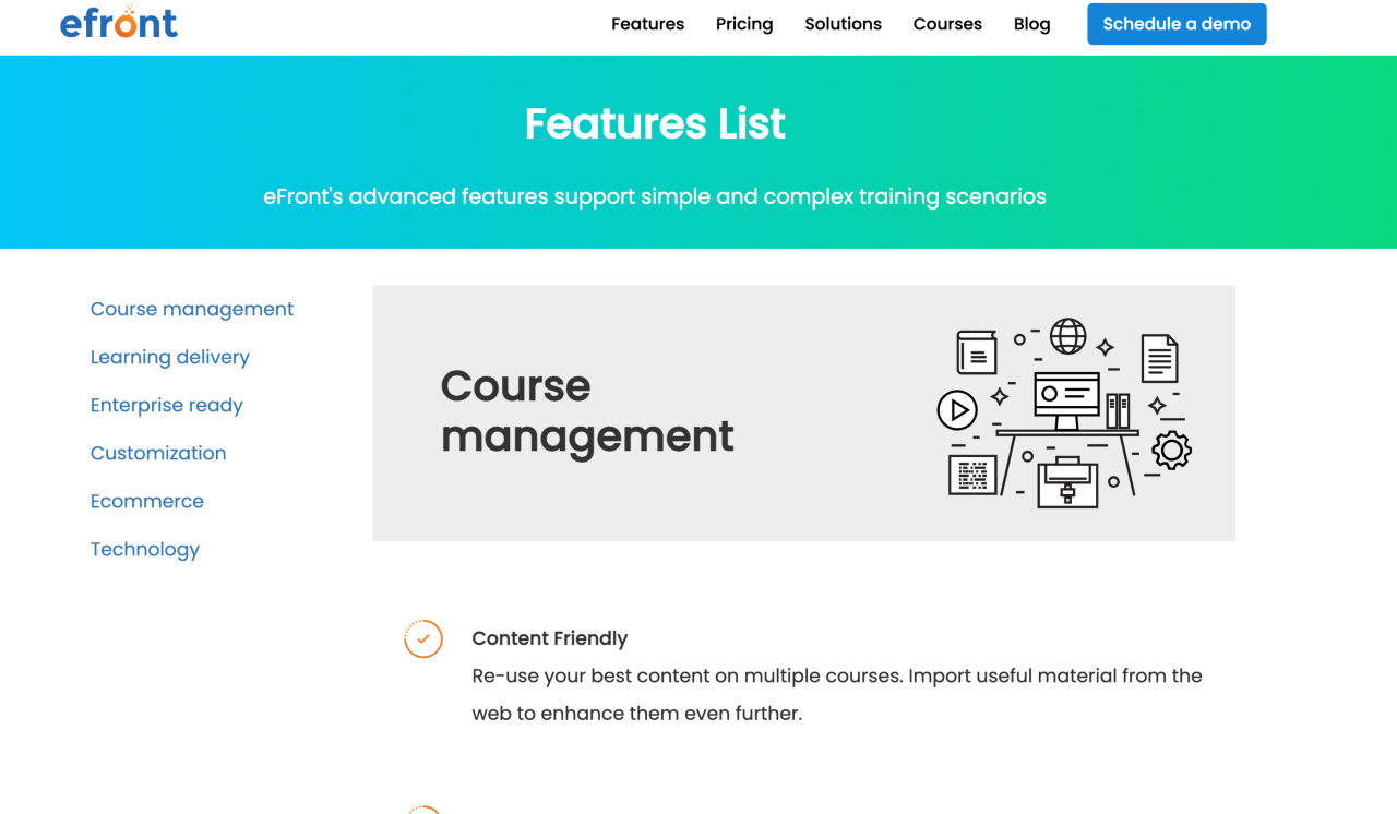 learning management system examples - eFront LMS features