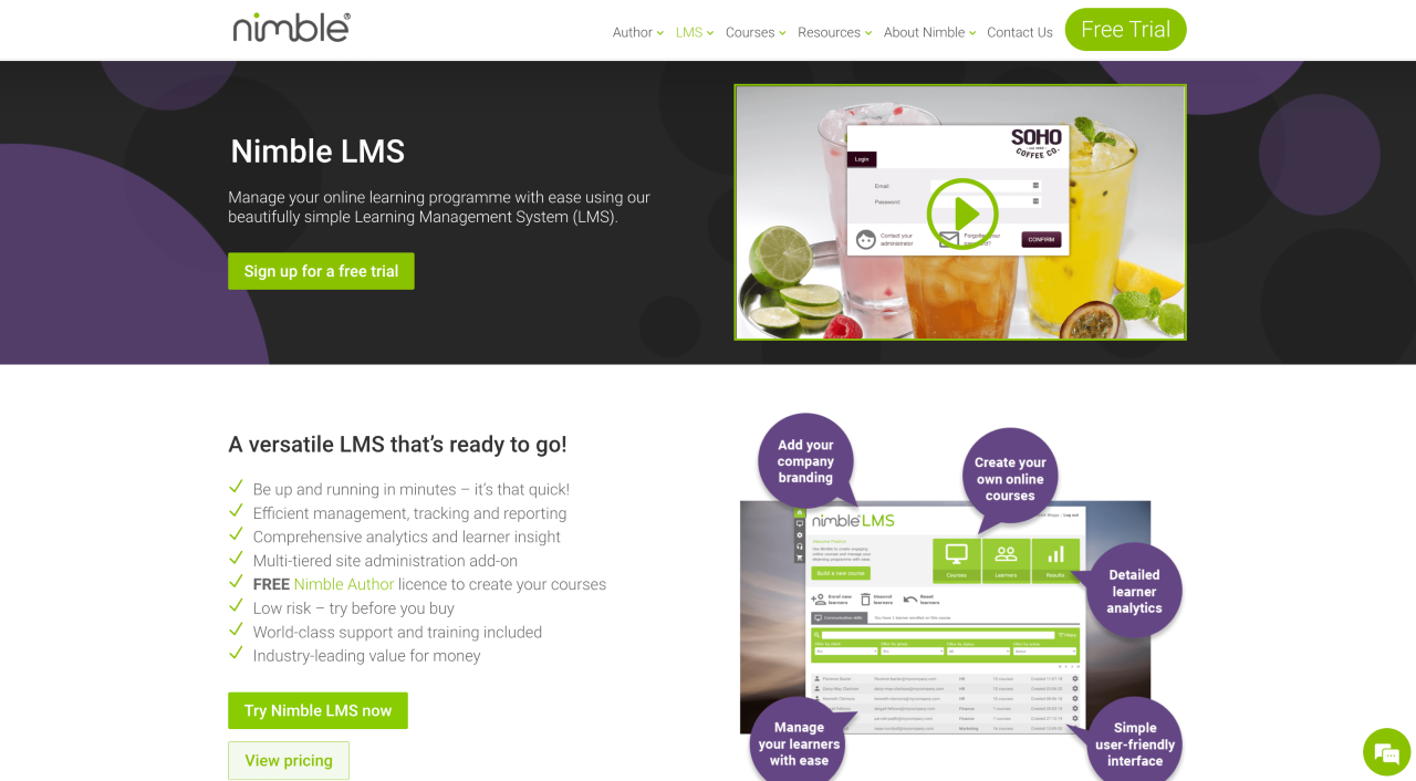 learning management system examples - Nimble LMS features