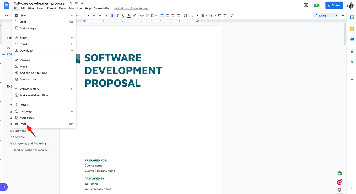 Click on File> Print