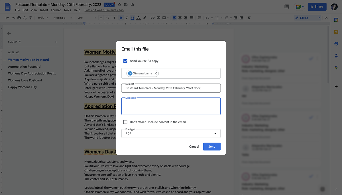 Check the box “send yourself a copy” or simply type your email