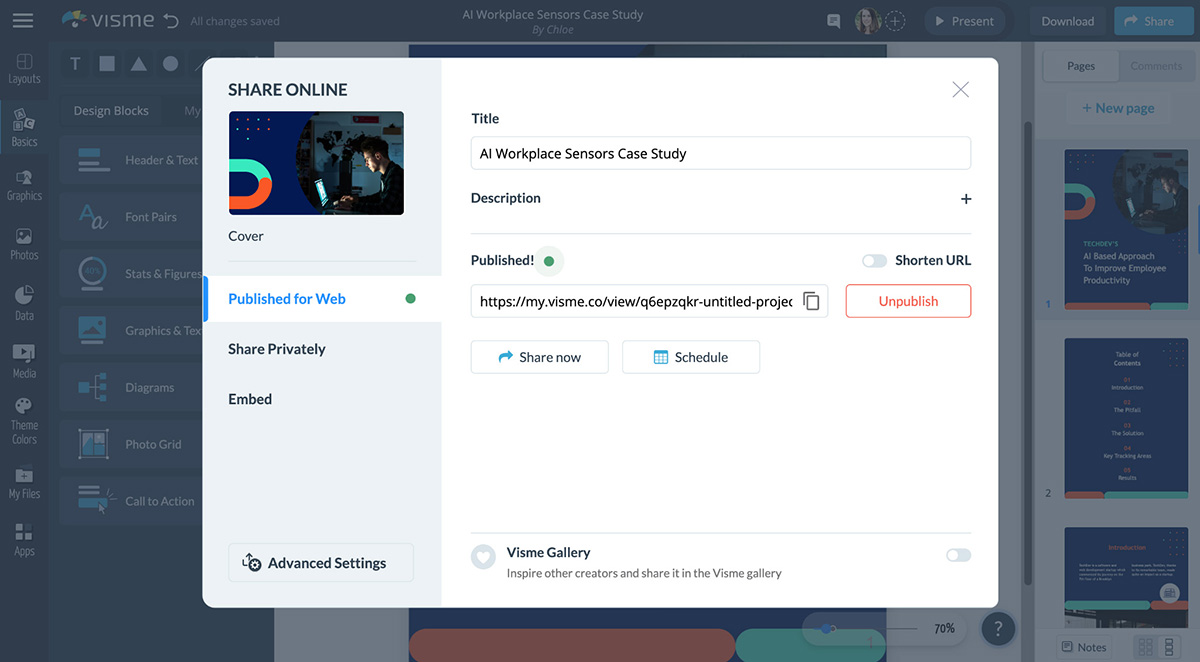 Publish PDF Files Online using Visme