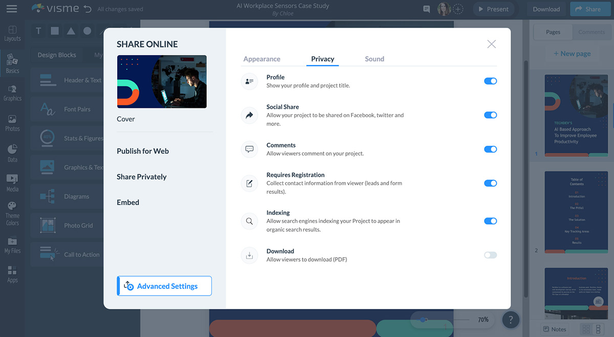 Registration option to collect emails from users in Visme