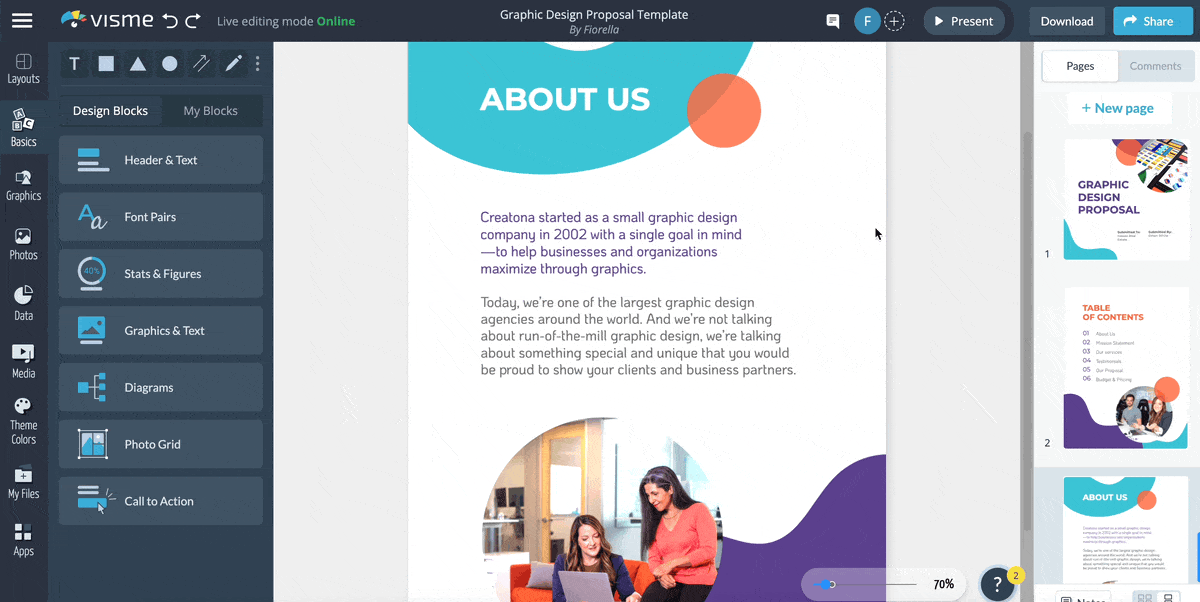 How to rearrange pages in Visme editor