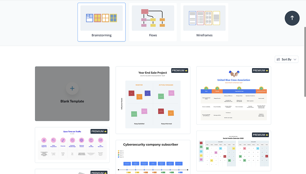 choose brainstorming, flow, and wireframe templates