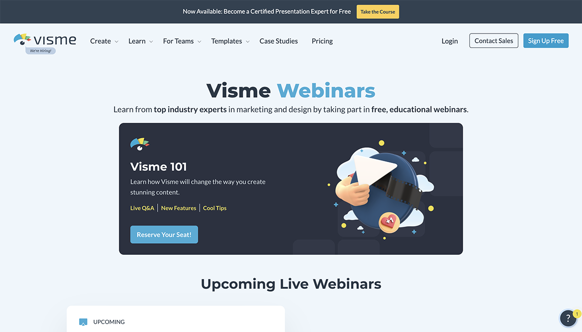 what is a lead magnet - Visme's webinar page