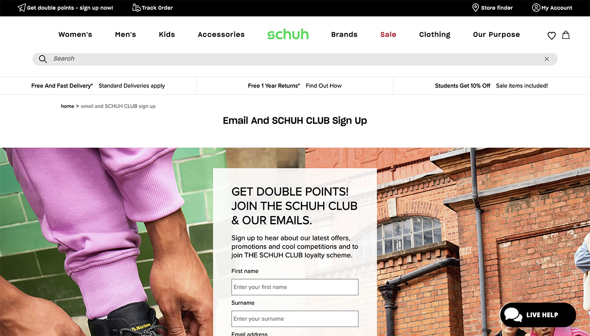 newsletter sign up form Schuh