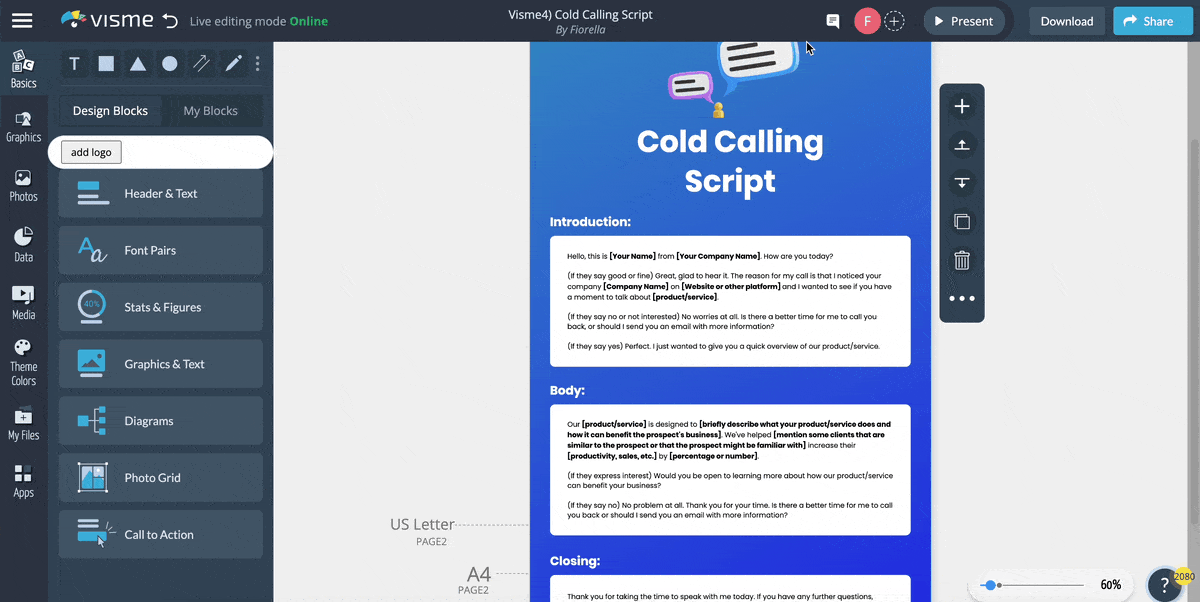Creating Cold calling Scripts with Visme