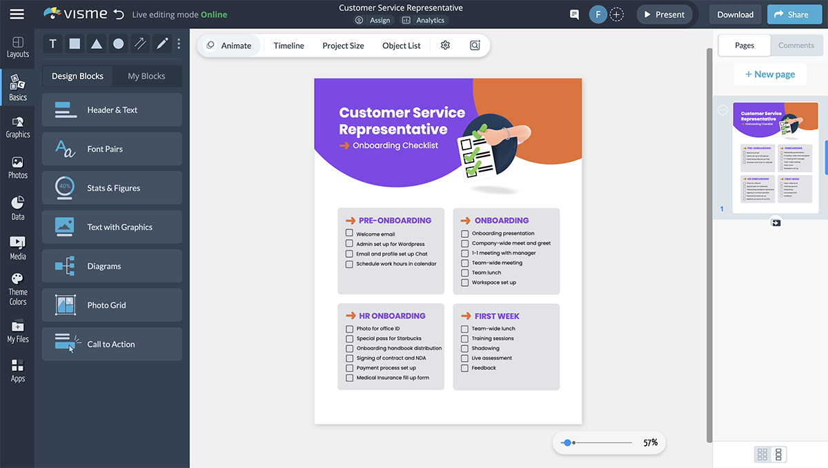 onboarding checklist software - Visme editor