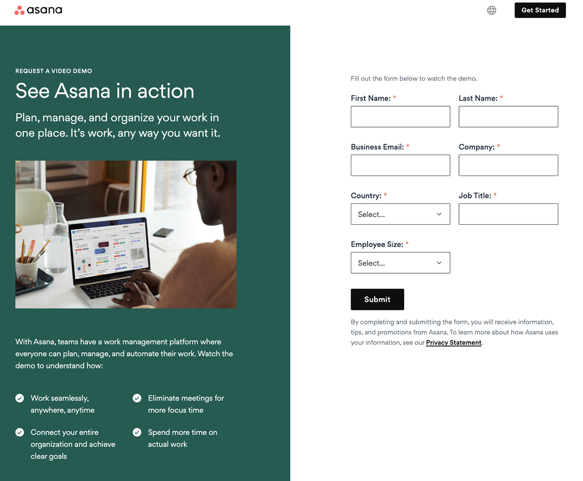 Lead magnet ideas - Asana demo
