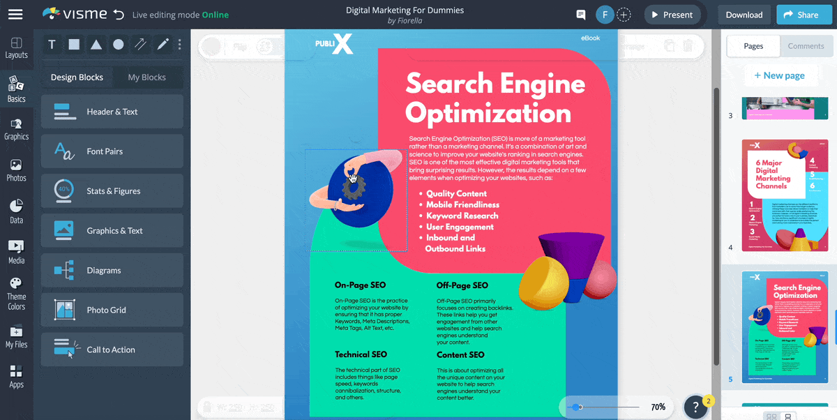 a gif of how to add interactive elements to a Visme template
