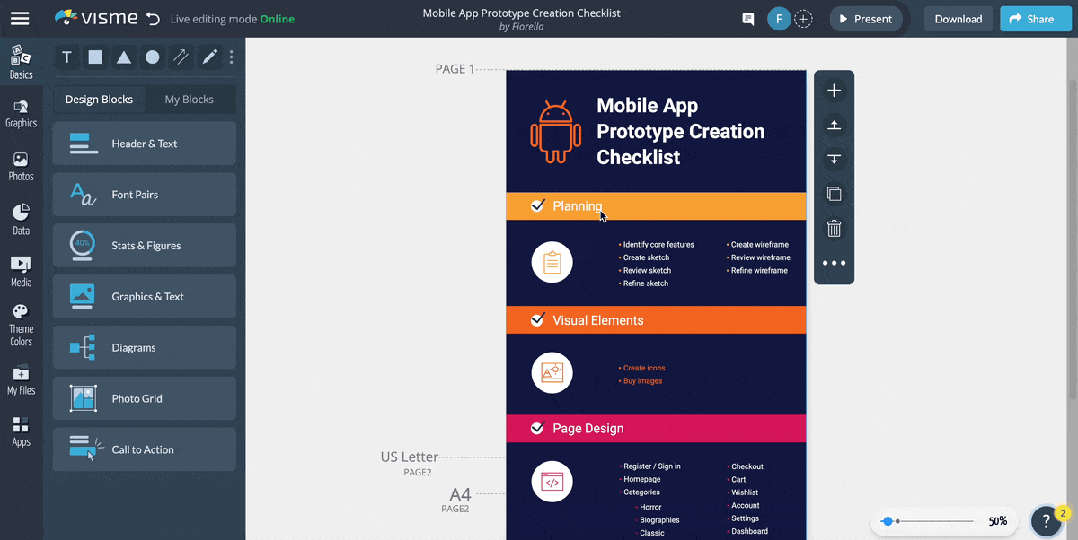 Strategy mapping- GIF of changing the color of a sticky note and adding a checklist text box