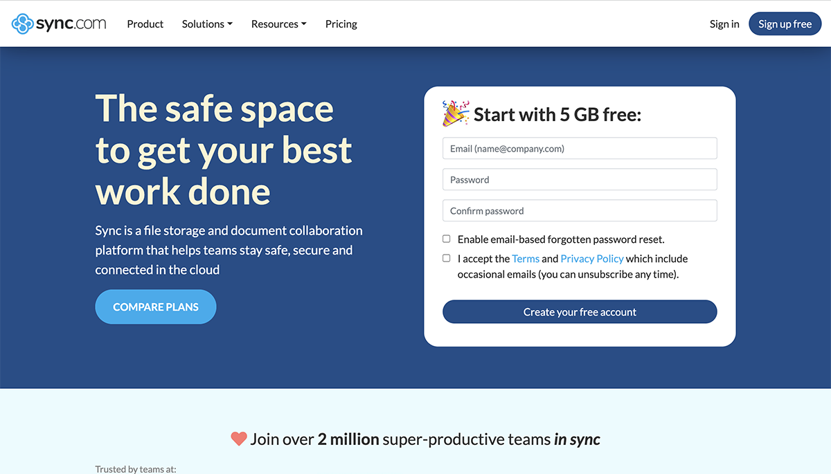 Sync.com home page
