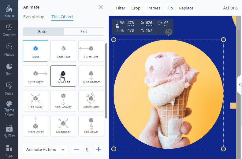 Animation tools in Visme