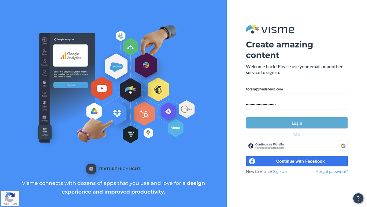 Create an Account or Sign into Visme account
